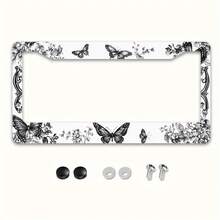 1 Piece 2D Print, Metal License Plate Frame, Exquisite Butterfly And Floral Design- Suitable For Standard American Cars, SUVs, And Trucks, Easy To Install - 12x6inch, Includes Mounting Screws, Durable And Stylish Car Accessory,License Plate,Car Decor,Birthday Gifts,Car Acessesories Women,Car Acessesories,Car Acessesories Men,Car Must Haves,Motorcycle Acesories - A - View 7