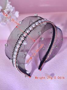 1pc Fashionable Pearl Rhinestone Headband, Simple Mesh Hollow Wide Band, Suitable For Bride, Wedding, Celebration, Banquet, Holiday Party, Daily Casual, Campus, Women's Hair Accessory Hairband - Multicolor - View 9