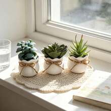3pcs Artificial Succulent Potted Plants, Maintenance-Free, Ins Nordic Style Healing Desk Decor, Suitable For Home Desk, Bathroom, Bedroom, Holiday Party, Office And Multiple Scene Desktop Decoration Faux Plants - Army Green - View 11