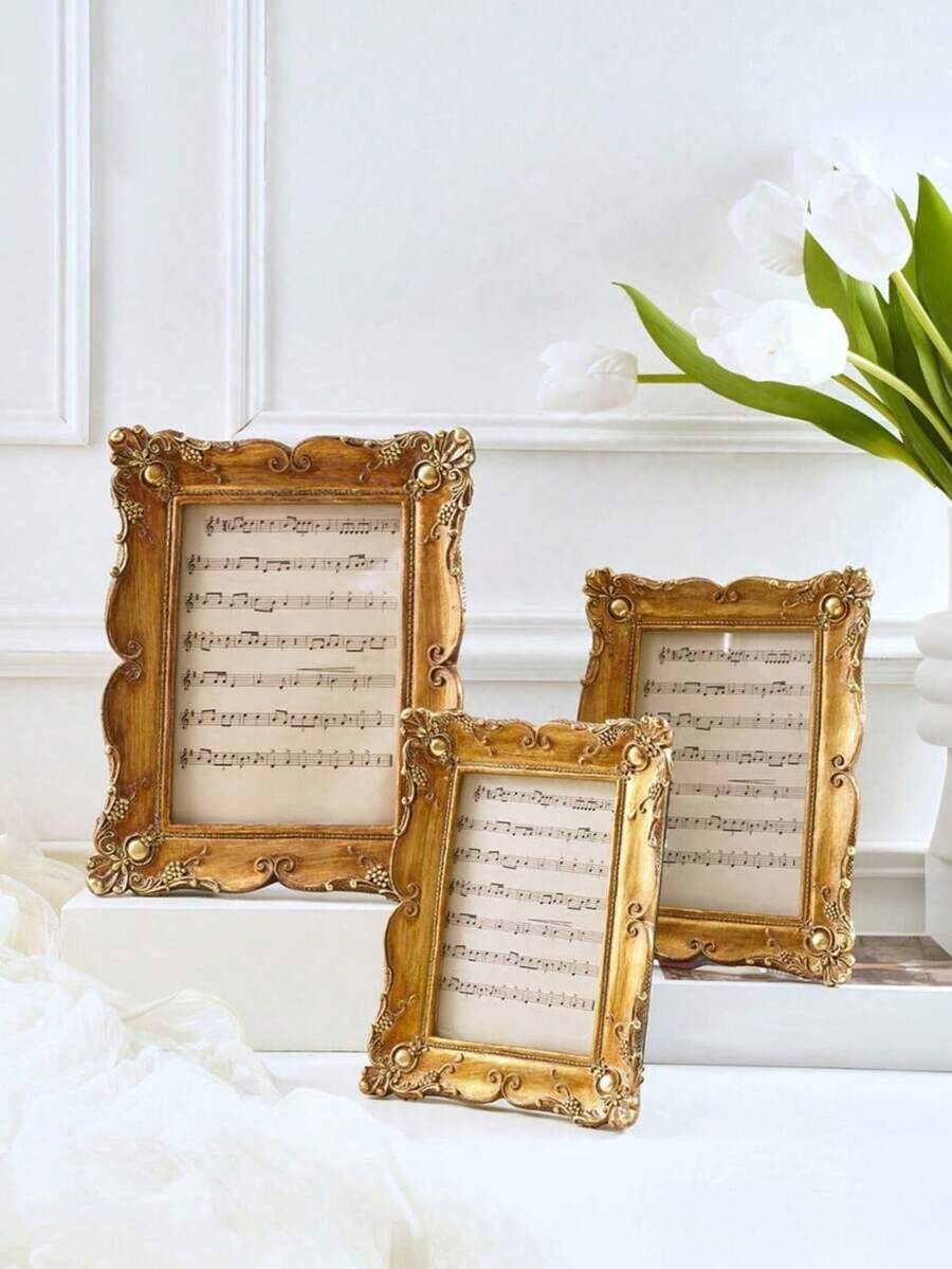 1pc Vintage Gold European Style Photo Frame, Suitable For Home Decor, Gifts, Birthday, Graduation