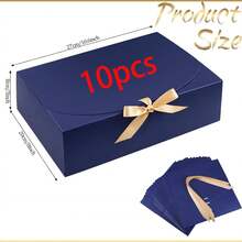 Set 10 Buah Kotak Hadiah dengan Tutup, Warna Biru, Ukuran 10,6 x 7,8 x 3,1 Inci, Dilengkapi Pita Emas, Cocok untuk Kotak Undangan Pengiring Pengantin, Hadiah Pernikahan, Hadiah Ulang Tahun, Suvenir Pesta, Dekorasi, Hadiah Hari Valentine, Kotak Pengantin - Royal Blue - View 9