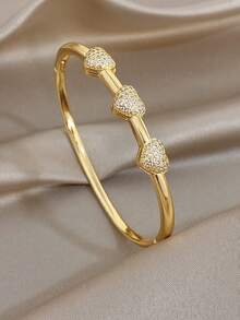 Elegant Luxury Zirconia Heart Bangle Bracelet Sets For Women Charm Bow Golden Thin Bangle Bracelet For Party Vacation Festival Mother Day Valentine Christmas Jewelry Gifts - Multicolor - View 13
