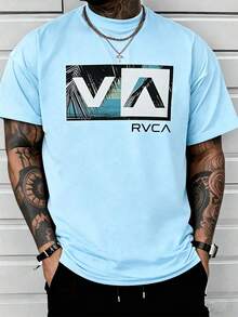 Men Red Crew Neck T-Shirt Tropical Palm Tree Ocean Graphic Box Print Short Sleeve West Coast Surf Casual Streetwear Tee - 淺藍色 - 查看 10