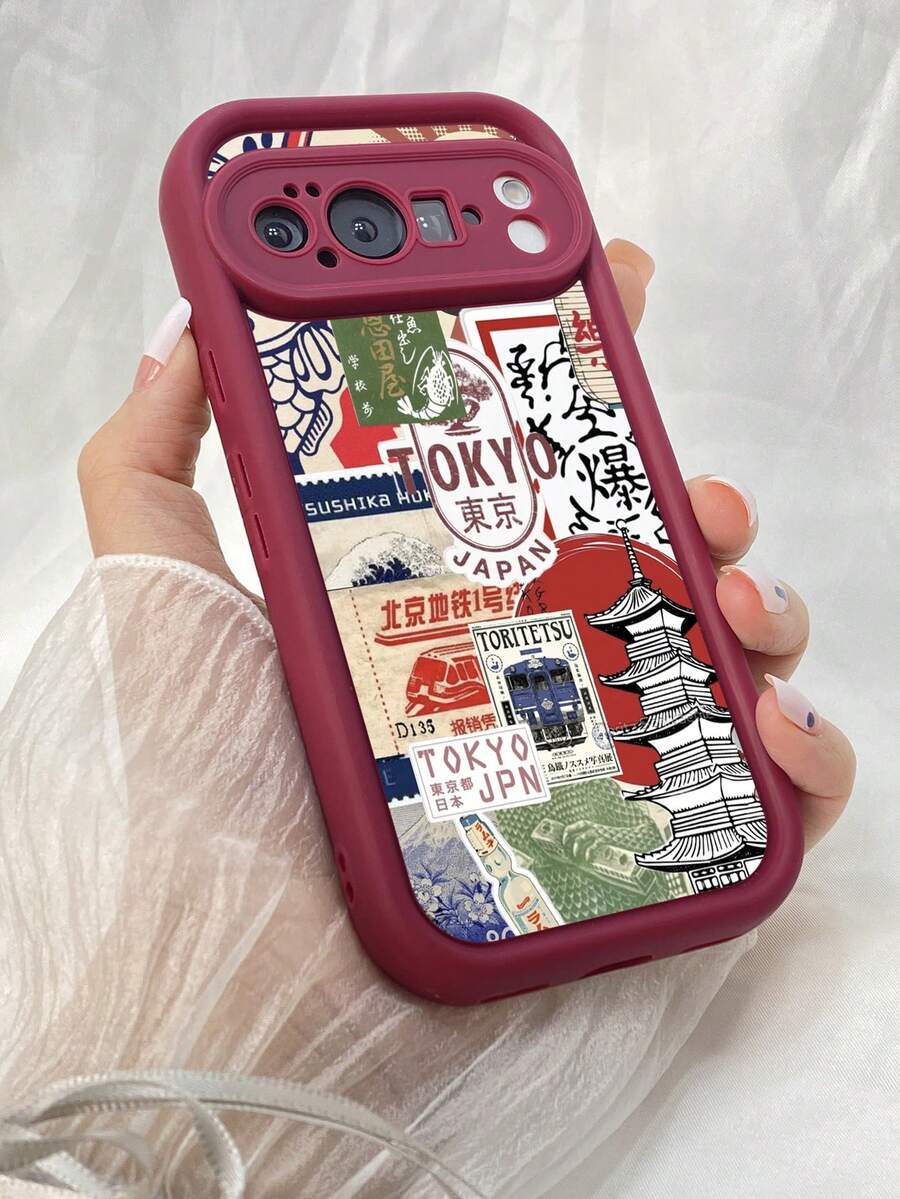 NR100 ジャパン ロック画面アート,対応するPixel 10 9 8 Pro 9A 8A ケース、対応するiPhone17 16 15 14 13 12 11 Pro Max 7 8 16 15 14 Plus 16e 17e 17 Air ケース、フルカメラ保護ソフト TPU ケース、キャンディカラーエンジェルアイラダーマットシリコン肌に優しいタッチフォンケースカバー（女性＆女の子向け） - バーガンディ - チェックする 1