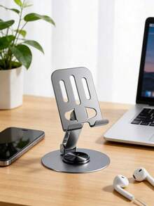 1 pieza Soporte de metal para teléfono giratorio 360°, ajustable a varios ángulos, adecuado para teléfonos inteligentes y tabletas, antideslizante, de color gris bicolor, accesorio de escritorio, soporte ajustable para teléfono | Soporte de metal de moda | Superficie de metal, soporte para teléfono (color y estilo aleatorios) - Soporte para teléfono totalmente metálico - Ver 4