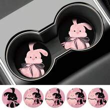 Leather Car Coaster, Insulation Pad, Tea Mat, Anti Slip Pad, Sweet Bow Rabbit Doll, Universal Anti Slip Cup Holder - Coaster - View 3