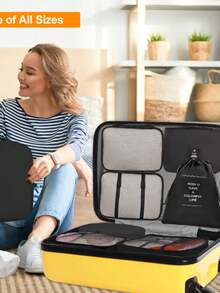 9件套可折叠旅行收纳袋，旅行整理套装，大容量防水衣物收纳袋，行李袋，鞋袋，束口袋，化妆包，内衣袋，化妆包，收纳袋，整理器，轻松整理衣物，适用于化妆刷、眼影盘、口红、眼线笔、唇彩、护肤品、牙刷架、香皂、洗发水、梳子、手表、手机、项链、珠宝、数码产品等。 - 彩色 - 查看 8