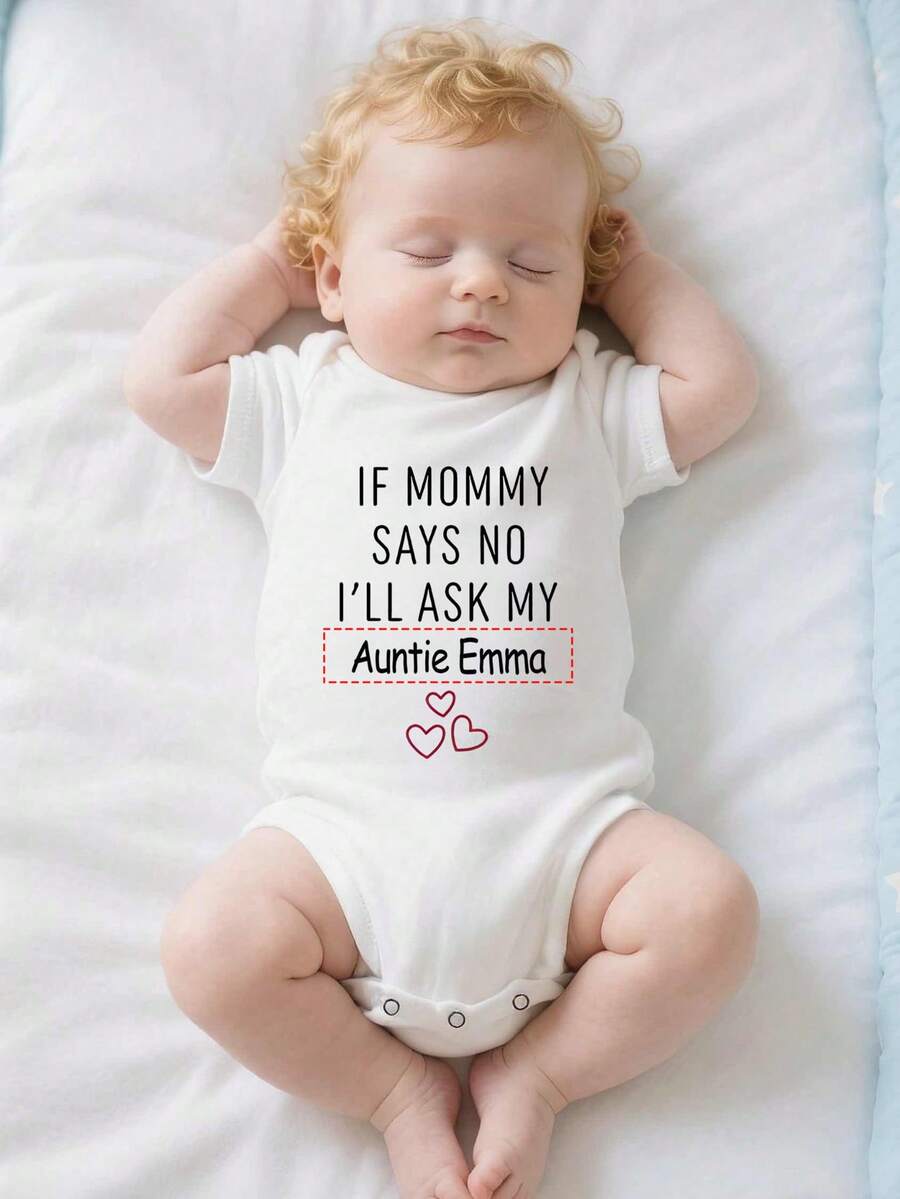 [Custom] Newborn Short Sleeve Romper, Personalized Name DIY, Soft Knit Fabric, Easy Wash & Care, Ideal Choice For New Parents - White - View 1