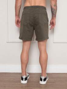 Men's Bermuda Shorts In Twill Fabric With Elastic Waistband - 橄欖綠 - 查看 5