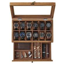 SONGMICS 12-Slot Watch Box, 2-Tier Watch Display Case With Large Glass Lid, Removable Watch Pillows, Velvet Lining, Jewelry Box, Gift Idea - 質樸胡桃木 - 查看 2