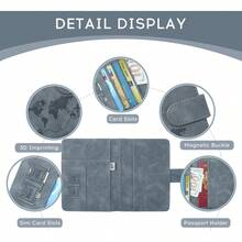 Funda para Pasaporte con Bloqueo , Porta de Pasaporte de Cuero PU, Cartera para Pasaporte, con Etiqueta de Equipaje, Organizador de Documentos de Viaje, Cierre Magnético, Unisex (Camello) - Gris - Ver 9