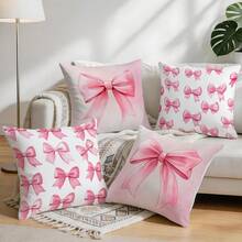 4pcs Pink Bow Pattern Pillow Covers, Single-Sided Printed Cushion Covers, Suitable For Living Room, Bedroom, Home Decor, All Seasons - Multicolor - View 10