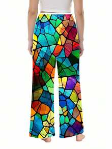 Women Straight Leg Wide Leg Pants Colorful Stained Glass Print Casual Sporty Wear 250g - Nhiều màu - Xem 2