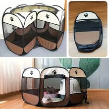 Valla octogonal para sala de maternidad para gatos, tela Oxford impermeable y resistente a los arañazos, tienda plegable para mascotas, nido para gatos, perrera - curry blanco - Ver 6