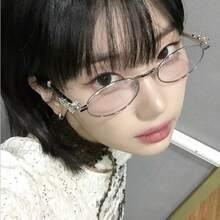 1pc Women's Metallic Oval Narrow Frame Rhinestone-Inlaid Fashion Glasses, Y2K Vintage Kawaii Plain Eyewear For Daily Styling Glasses Accessories For Women - 金色 - 查看 1