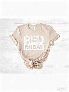 May 5th Day Casual T-Shirt 100% Cotton Women's Summer Top. On Fridays We Wear Red Shirts, We Wear Red To Remember Everyone's Deployment. American Flag American Veterans T-Shirt, American Flag T-Shirt 180g Breathable Cotton Tee, All Match - 杏色 - 查看 12