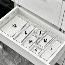 桌面和抽屉收纳盒，适用于存放化妆品、发饰、办公用品、厨房用品等。提供多种尺寸和组合选择，可免费组装。经久耐用，坚固可靠。可选1件/3件/4件/6件/8件/9件套装。 - 彩色 - 查看 16