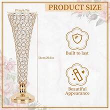 4 Stück 50 cm hohe Kristallvasen für Tischdekorationen, Hochzeiten, Metall-Kristall-Trompetenvasenständer für festliche Tische, Bodendekorationen, Hochzeitsbankette, Feierlichkeiten - Gold - Übersicht 6
