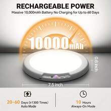 Rechargeable LED Ceiling Light With Motion Sensor Function, 3 Lighting Modes, Adjustable Brightness, Battery-Powered Closet Light, Remote-Controlled Dimming And Timer Sensor Shower Light, Suitable For Living Room, Bathroom, Pantry, Hallway, Porch - white light - View 5