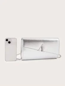 Charming, Elegant, Understated Luxury, Fashionable Large Capacity Solid Color Lacquer Leather Clutch Bag, Convenient To Carry, Stylish PU Material, Suitable For Women, Applicable For Wedding, Party, Prom, Banquet And Other Occasions - Silver - View 5
