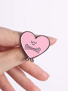 1 Pc Cute Crossbones Heart Enamel Pin, Unique Fashion Accessory, Perfect Gift Idea, Durable & Stylish Design, Ideal For Lovers - Pink - View 7