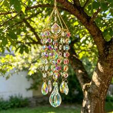 Gold Metal Frame Wind Chime, Crystal Sun Catcher Hanging Wind Chime, Handmade Garden Sun Catcher Rainbow Maker - Golden Copper Frame Wind Chimes - View 8