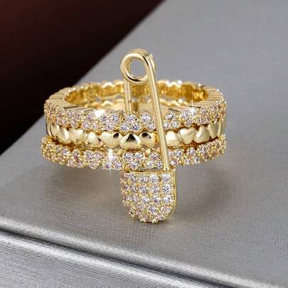 1pc Detachable Heart Design Cubic Zirconia Inlaid Women's Ring, Couple/Mother's Day Gift