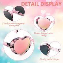 Gafas de sol polarizadas en forma de corazón de gran tamaño de moda vintage amor gafas para mujeres UV400 B2337 - Montura Floral y Lente Rosa Espejo - Ver 7