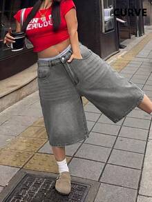 Spring/Summer New European And American Streetwear Style Mid-Waist Non-Stretch Loose Casual Plus Size Women Denim Shorts - Light Grey - View 3