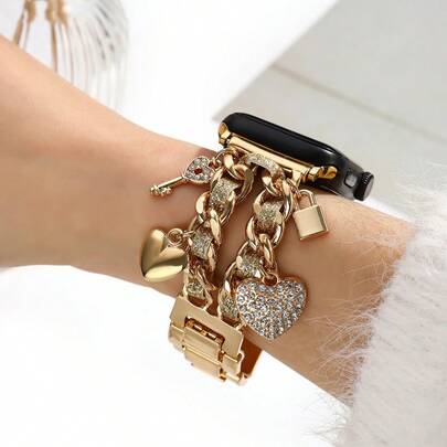 1 chiếc dây đeo hình trái tim lấp lánh bằng kim loại, phù hợp với kích thước 38/40/41/42/44/45/49mm, tương thích với Apple Watch Ultra/SE/8/7/6/5/4/3/2/1 (Không bao gồm đồng hồ)