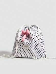 Mochila con cordón y bolsillo con lazo de moda, bolsa de viaje plegable de gran capacidad para mujeres y estudiantes universitarios - Blanco - Ver 3