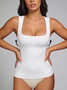 Women Tummy Control Tank Top Seamless Undershirt Cami Vest Square Collar Compression Shapewear Slimming Underwear For Four Seasons - White - View 8