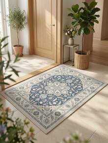 1 pieza Felpudo de entrada bohemio floral clásico gris vintage de alta gama, adecuado para baño, cocina, entrada, pasillo, mesita de noche, sala de estar, dormitorio, alfombra de felpa sintética lavable a máquina, decoración del hogar estética - P1 - Ver 4