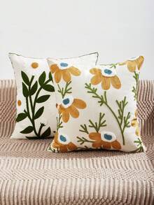 1pc Spring & Summer Floral Embroidery Decorative Pillow Cover, 17.7inch*17.7inch, Pillow Insert Not Included - Flowers 3237 - View 7