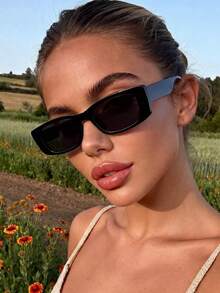 1 par de gafas de moda rectangulares negras unisex, adecuadas para la atmósfera de vacaciones, viajes, estilo deportivo, conducción, atuendos de vacaciones, playa, festivales de música, salidas, accesorios de verano, vacaciones, salidas familiares, atuendos elegantes, accesorios de estilo callejero, deportes, fiestas, actividades al aire libre, estilo callejero, pesca, vacaciones - Negro - Ver 1