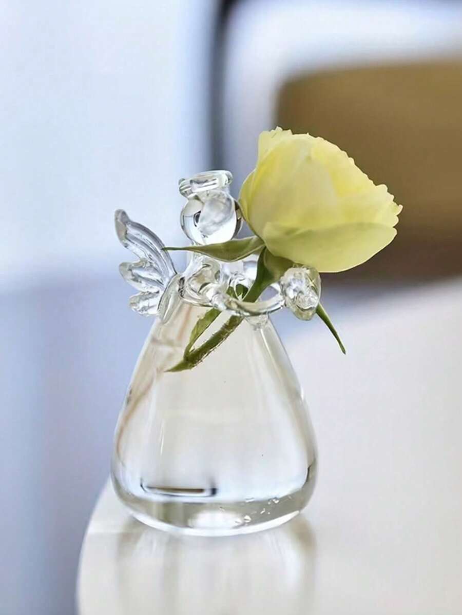 1pc Bohemian Style Angel Design Glass Vase, Modern Glass Vase Suitable For Fresh Or Artificial Flowers - Cylindrical Round Vase, Smooth Sides, Minimalist Wedding Centerpiece Decor, Coffee Table & Dining Table Decor - Decorative Glass Flower Pot, Transparent Hanging Planter, Wedding Party Home Decor Pedestal Vase - A - View 1
