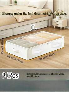 3pcs White Foldable Under Bed Storage Boxes And Closet Organizers, With Excellent Functionality And Versatility, Can Be Used To Store Blankets, Skirts, Quilts, Pillows, Clothes And Other Items, Saving Space Under The Bed - Multicolor - View 7