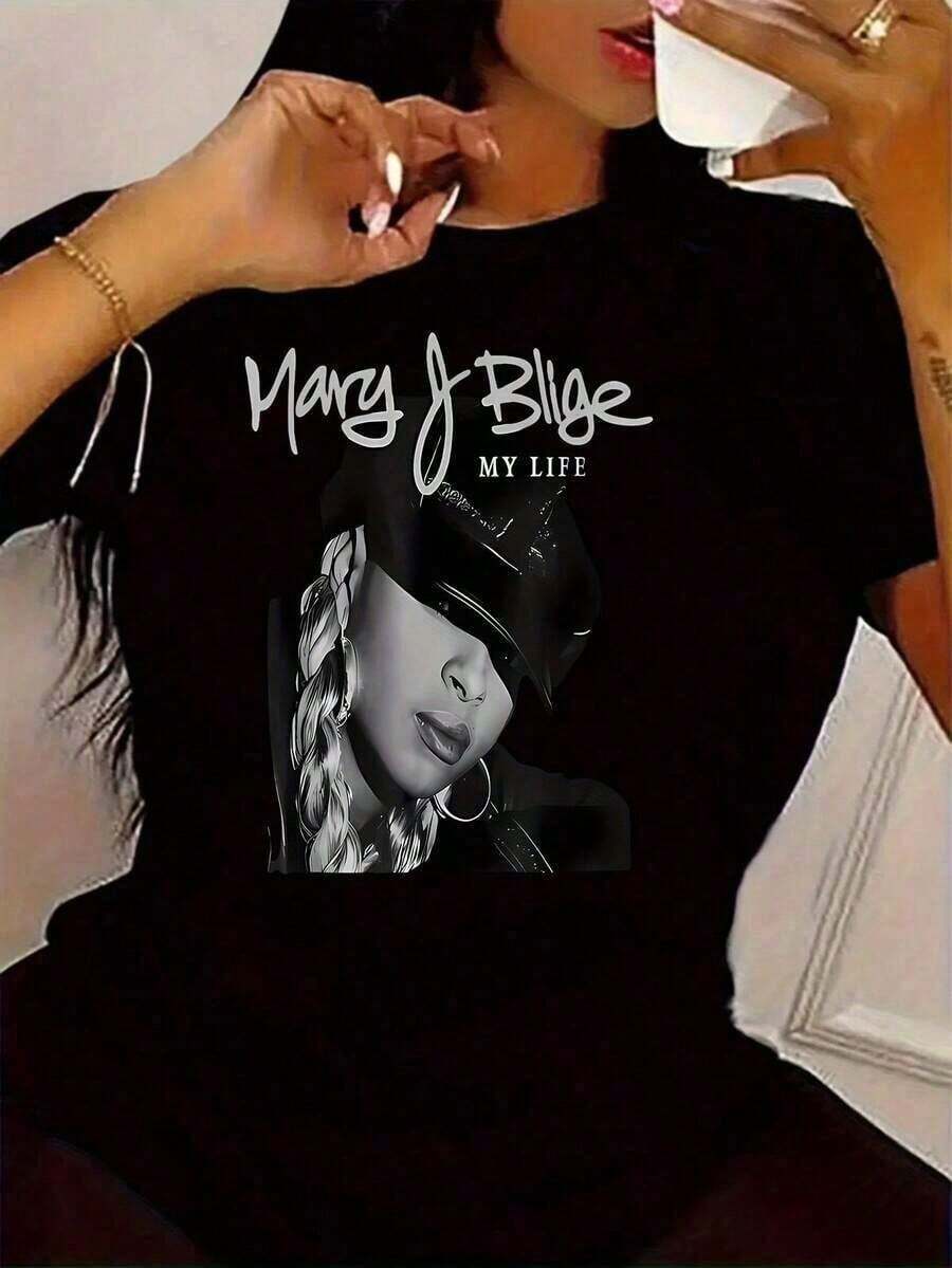 Camiseta Ajustada de Cuello Redondo de CasualWo, Camiseta de Homenaje al Álbum 'MY LIFE' de Wo - Estampado de la Firma Icónica y Letras de Canciones, Retrato Icónico de Of-Hop, Manga Corta Transpirable con Cuello Redondo, Uso para Conciertos y Casual, Diseño Icónico de la Portada del Álbum (Lavable) 9LDN - Ideal para Uso Diario, Vacaciones, Fiestas. Éxito de . - Negro - Ver 1