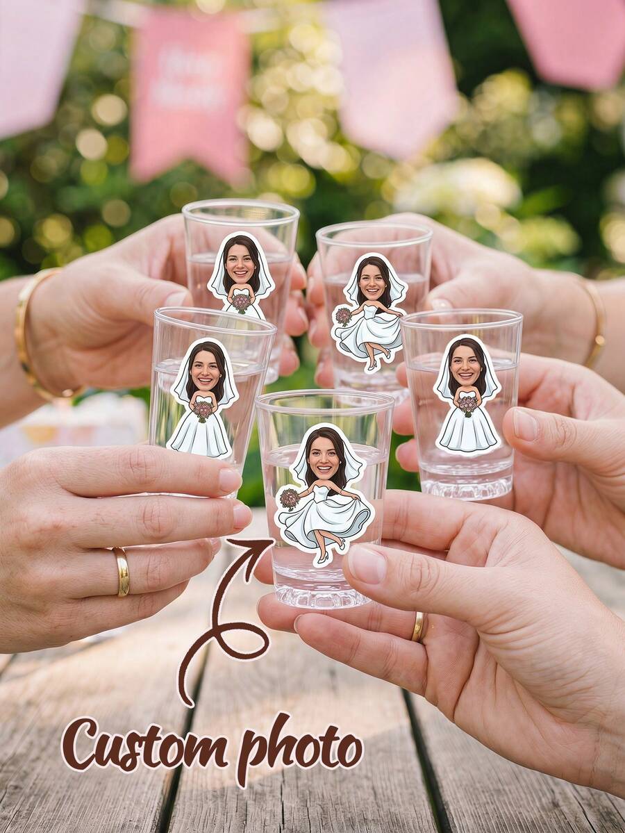 36/64/132pcs Personalized Wedding Bride Stickers, Custom Photo,Bride Face Shot Glasses Stickers,Bachelorette Party Cups Stickers Favors - Multicolor - View 1