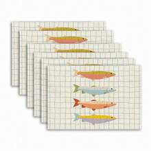 2/4/6pcs Colorful Fish & Plaid Printed Placemats, 12.5*16.5 Inches, Machine Washable Rectangular Tablemats, Suitable For Kitchen, Dining Room, Holidays And Tabletop Decor - Violet Purple - View 7