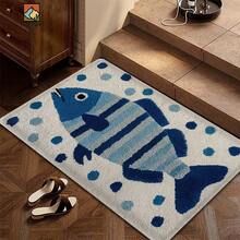 1 pieza Felpudo con diseño de pez a rayas, Felpudo de bienvenida, Alfombra pequeña, Felpudo para exteriores, Alfombra de cocina, Decoración del hogar, Felpudo para la puerta principal, Alfombra de área, Alfombra para exteriores, Decoración del hogar, Alfombra de área, Alfombra de jardín, Alfombra lavable - Multicolor - Ver 2