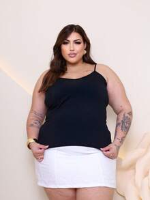 Kit 2 Regata Sammy Lisa Feminina Plus Size Alça Fina Sem Bojo Viscolycra E Tecido Confortável E Leve - Preto - Visão 10