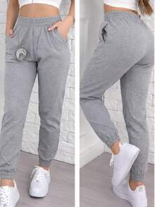Women's Jogger Pants, Thick Fleece, Winter, Fleece-Like - 淺灰色 - 查看 3