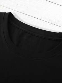 Women's Black Short Sleeve T-Shirt, Ladies Round Neck Comfy Casual Sports Tee, Black Top, Spring Summer Apparel, Holiday Gift - Black - View 5