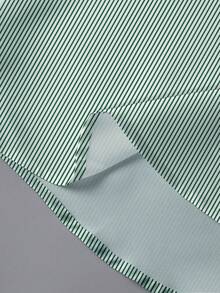 Men's Striped Geometric Patchwork Long Sleeve Shirt, Business Casual Style, Unique Fashion Design, Slim Fit, Lightweight 100% Polyester Fabric, Daily Commute Versatile Niche Style Cardigan Top - Mint Green - View 6