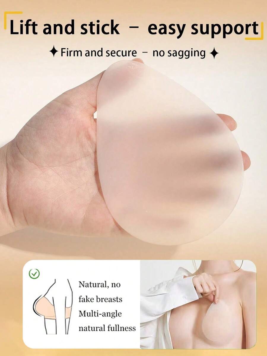 2/4 miếng dán núm vú silicon hình giọt nước dành cho nữ, mỏng, không đường may, có thể tái sử dụng 3-4 lần, thích hợp cho váy và chụp ảnh. - Màu Khaki - Xem 1