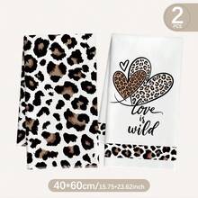 MEMNUN 2pcs Leopard Print Love Is Wild Text Pattern Kitchen Towels, Dish Towels, Hand Towels, Dish Cloths, 15.75*23.62in(40*60cm) Super Soft Microfiber Modern Cleaning Rags, Kitchen Accessories, Machine Washable, Suitable For Dining Room, Kitchen, Daily Decor And Gifts, All Seasons - Multicolor - View 2