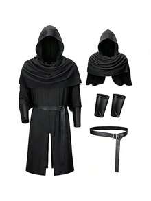 Men Cosplay Clothing - Black (robe + Shawl + Leather Arm Guards + Belt) - View 3