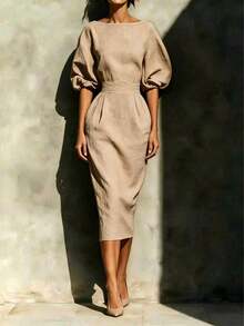 Women Long Dresses - 卡其色 - 查看 4