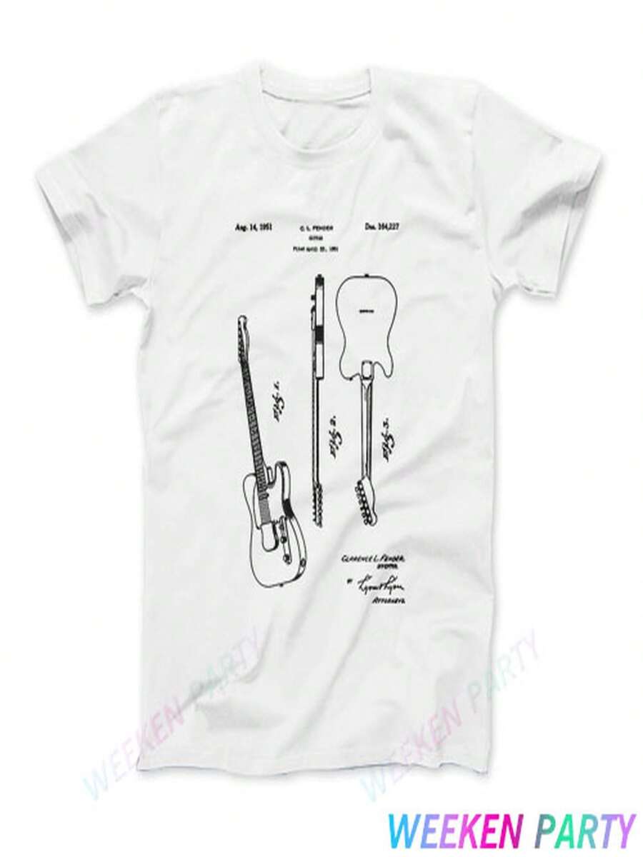 2025 T-Shirts Are Selling Well In Summer Fender Guitar Original Telecaster Since Instrument Pure Men Women Cotton T-Shirt - 白色 - 查看 1